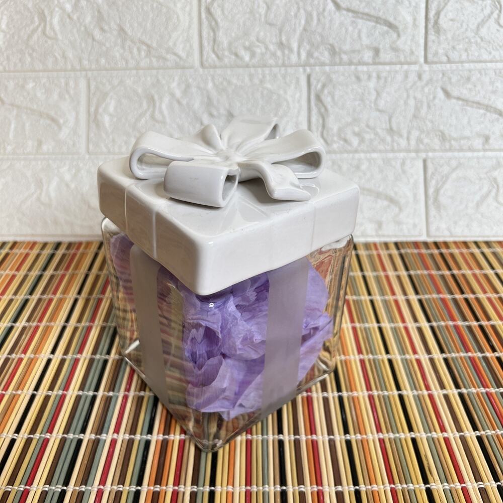 Glass Decorative Box-Present/Gift Design-White Ceramic Ribbon Bow-Trinket-candy
